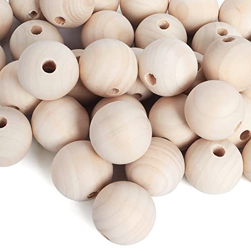 SOSMAR 30mm x 35 Stück Super Große Holzperlen natur unbehandelt Holzkugeln mit Perlen-Einfädler für Makramee Armband Traumfänger basteln auffädeln DIY Handwerk Cover
