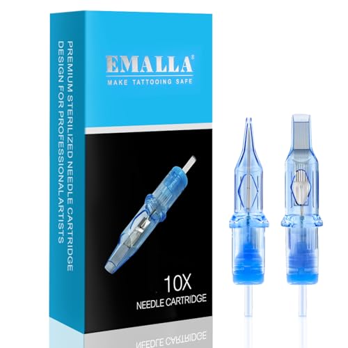 Emalla ELIOT Tattoo Cartridge Needles, 10Pcs Tattoo Needles #10 Standard Round Liner Tattoo Cartridges 1003RLL Tattoo Needles Diameter 0.30mm Long Taper 5.5mm Cartridges for Machine Tattoo Supplies