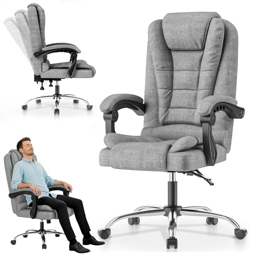 EveryKip Silla de Oficina Profesional con Respaldo Alto 360° – Sillón Acolchado y Reclinable Cojín Lumbar, Altura Ajustable y Ruedas Silenciosas Reposapies Ergonomico