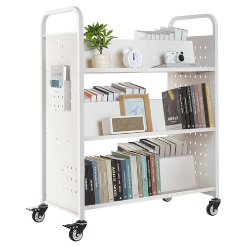 VEVOR Rolling Library Book Cart, 330 lbs Capacity, 38.2 x 20.3 x 48.2-Inch Library Cart, Double...