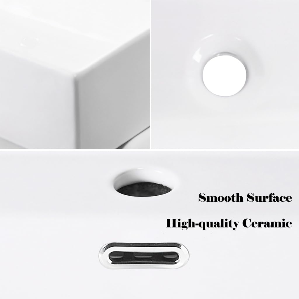 Lavabo in ceramica, moderno con foro per rubinetto, lavabo sospeso, bianco, per bagno, ospiti, WC e giardino, facile da pulire (51 x 36 cm)