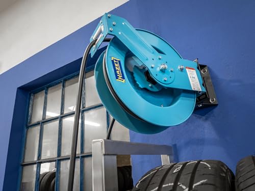 HAZET Open Hose Reel 9040OS-10, 20 Meters/65.62 Feet, 0.39 Inches/10mm, Max. 290 psi, Steel Construction, Automatic Return, Swivel Base, Incl. Mounting Options, Connection Length 6.56 Feet