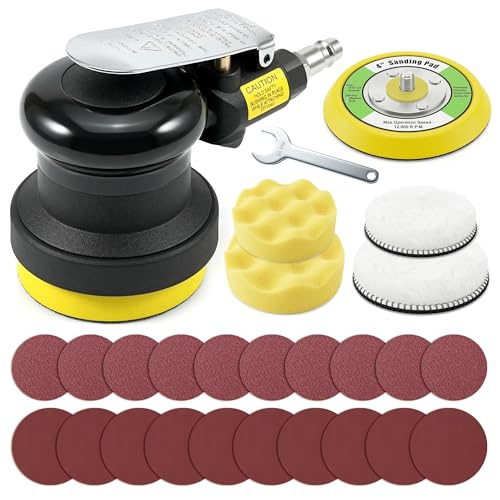 LithiCraft 3 inch & 4 inch Air Sander Kit Pneumatic Random Orbital Sander DA Sander with Sanding Pads High Speed Palm Sander for Auto Body Car Polishing Woodworking DIY Projects