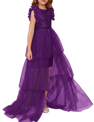 Image of GRACE KARIN Girls Sequin Formal Pageant Fancy Party Ruffle Prom Maxi Dress