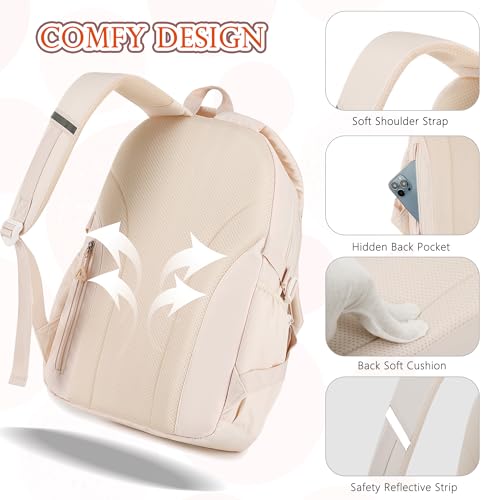 AO ALI VICTORY Backpack for Girls 3 PCS Cute School Backpacks Elementary Kids Book Bag with Lunch Box Pencil Case Set Laptop College Travel Back Pack Large Bookbags for Girl Teens Women Student White4