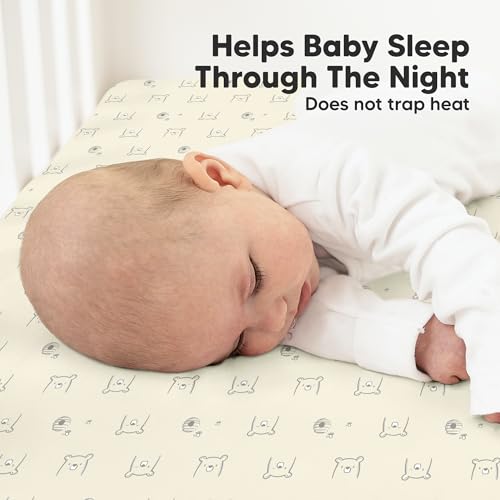Image of 2pk Organic Cotton Crib Sheets for Boy Girl 52x28 (Bumble Bear) | Fitted Crib Mattress Sheet Neutral, Breathable Cover for Baby Bed Set, Toddler Mattress, Soft & Cute Prints