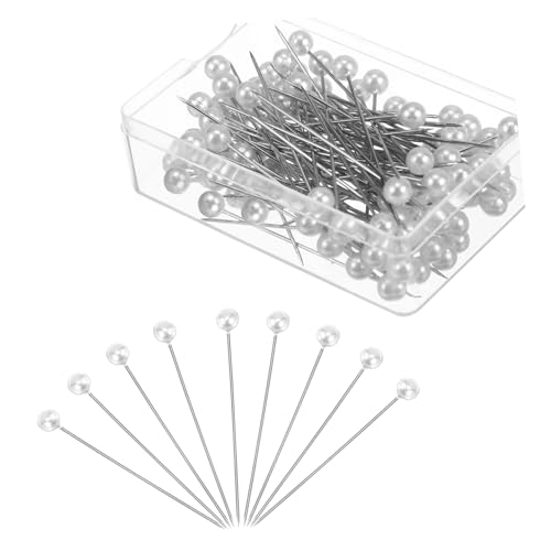 DOITOOL DIY Pearlized Ball Head Pins 100pcs White Head Pins for Sewing Crafting Projects Fadeless