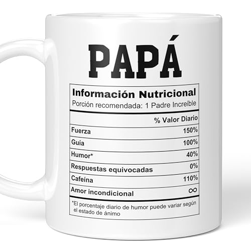 LA CASA DE LAS TAZAS® Regalos para Papa. Regalos Originales Día del Padre - Papá - Super Papa, Regalos Hombre Originales - Taza Papa - Cumpleaños Padre, Regalo Gracioso Papa (Inf. Nutri.) LA CASA DE LAS TAZAS® Regalos para Papa. Regalos Originales Día del Padre - Papá - Super Papa, Regalos Hombre Originales - Taza Papa - Cumpleaños Padre, Regalo Gracioso Papa (Inf. Nutri.)