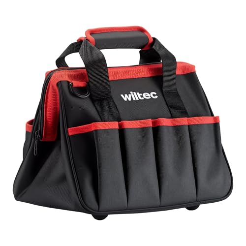 Wiltec Werkzeugtasche 30 x 23 x 25 cm bis 20 kg, Werkzeug Tasche 9 Fächer, Arbeitstasche mit Schultergurt, Transporttasche wasserresistent