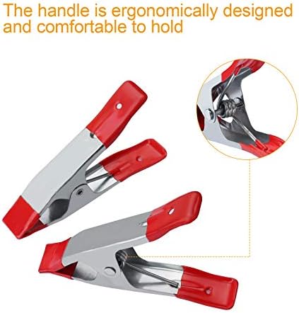 4 Pieces Metal Spring Clamps Heavy Duty, Large Market Stall Clips with Rubber Coated Tipped Grip for Camping Tarpaulin Woodworking Crafts, Silver, 6 Inch