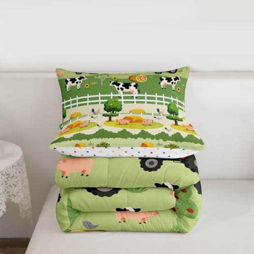 Image of Feelyou Kids Cartoon Farm Animals Comforter Set Girls Boys Cute Pig Cow All Season Down Comforter Kawaii Horse Chicken Duck Bedding Set Room Decor Funny Farm Nursery Quilt King Size 3Pcs Boys