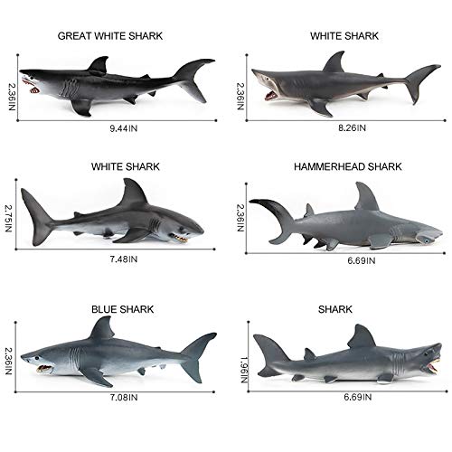 Ocean Sea Marine Animal Figures Models Shark Collection Collector Party Favors Playset Bath Cognitive Toys For Boys Girls Kid 5 6 7 8 Years Old(6 Pcs) #TOP5