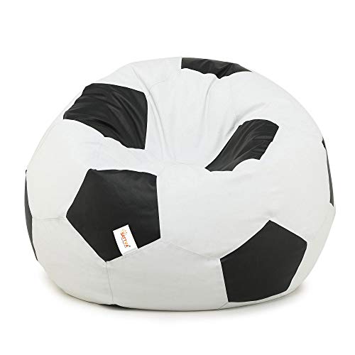 Image of SATTVA XXXL Football Bean Bag Filled with Beans | Faux Leather Bean Bag for Adults & Kids | Pre-Filled Comfortable Seating for Living Room, Bedroom, Home & Office - White & Black