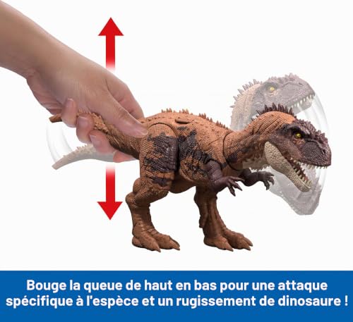 Mattel Jurassic World Jouets Dinosaures avec Son Rugissement et Action d'attaque, Figurines articulées Wild Roar, Jeu numérique Physique et connecté