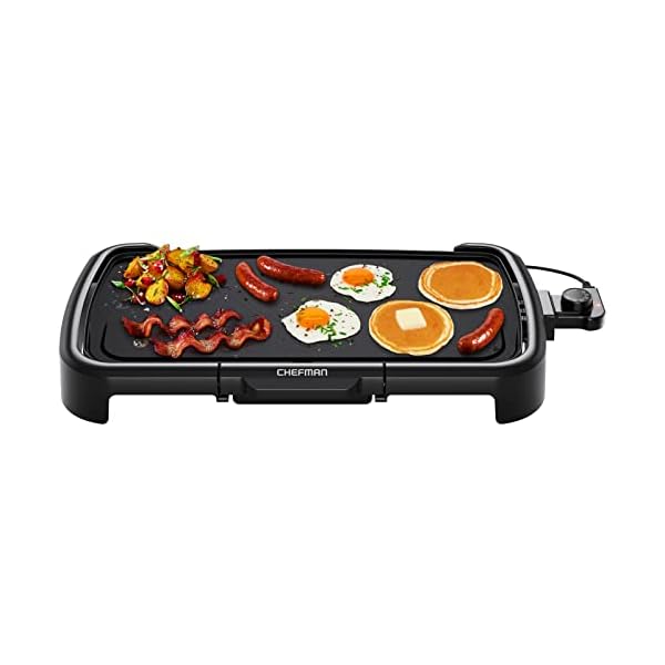 Chefman XL Electric Griddle with Removable Temperature Control, Immersible Flat Top Grill, Burger, Eggs, Pancake Griddle, Nonstick Extra Large Cooking Surface, Slide Out Drip Tray, 10 x 20 Inch