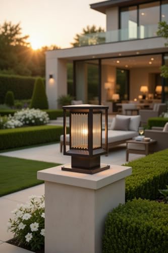 Image of Weldecor Outdoor Waterproof Gate Lights Pillar Light for Main Gate Compound Wall Boundary Garden Home Entrance Decorative LED compitable Post Lamp Antique Bronze (Pack of 2)