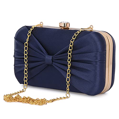 Image of KNOOS Women's Bow Frame Clutch Bags | Detachable Chain Sling Strap | Ladies Purse Wallet
