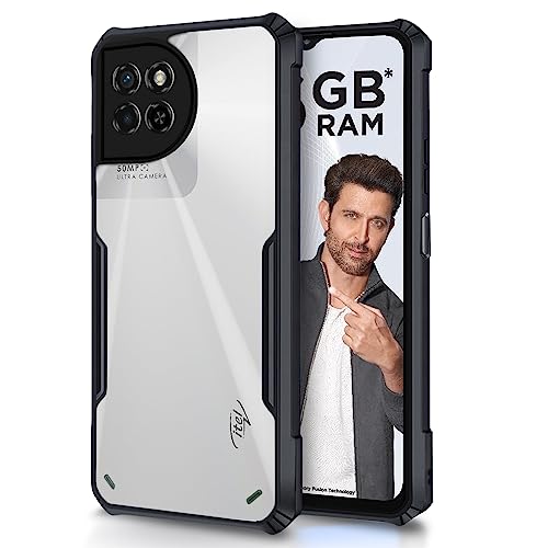 Image of Pikkme ITEL S23 Back Cover | Crystal Clear Transparent Back | Ultra Hybrid | Full Camera Protection | Raised Edge | Bumper Back Case (Black)