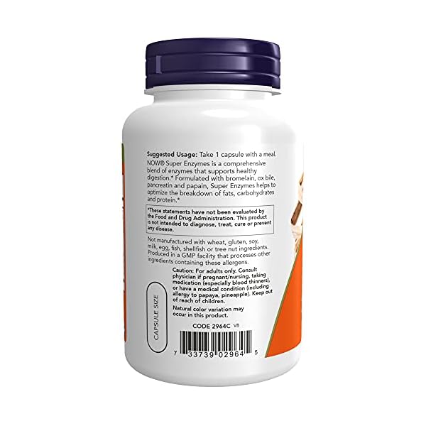 NOW Supplements, Super Enzymes, Formulated with Bromelain, Ox Bile, Pancreatin and Papain,180 Capsules
