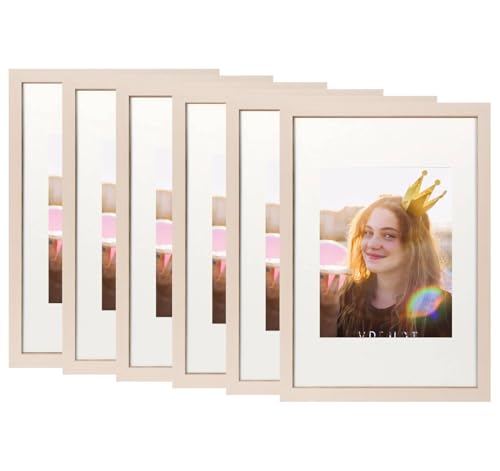 Paquete de 6 marcos de fotos de 40 x 50 cm, aspecto de madera MDF con vidrio acrílico, marcos de fotos clásicos ideales para fotos, carteles, decoración de mesa, paredes de galería y regalos elegantes