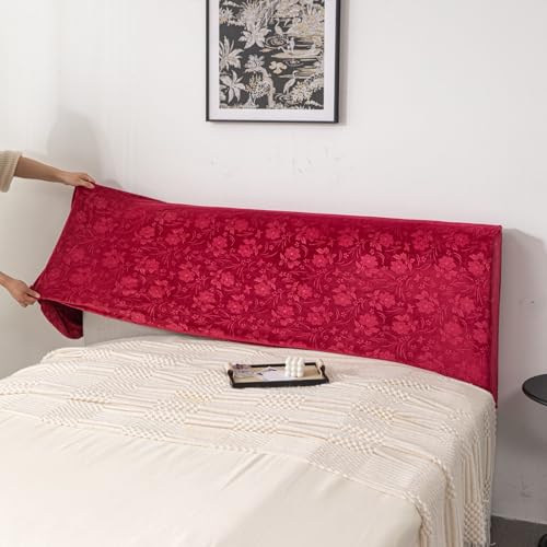 Image of HOMETHREADS Stretchable Velvet Headboard Cover | Soft, Dust-Proof & Wrinkle-Resistant Bed Back Protector | Fits Leather, Wooden & Fabric Bedsides | for 3ft to 3.5ft Beds (Maroon, 90x65Cm)