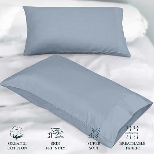 Image of ROYALE LINENS 300 Thread Count 100% Long Staple Combed Cotton Pillowcases Set of 2 - Ultra Soft - Queen Bed Pillow Cover - 20 inchx30 inch - Breathable, Cool & Crisp Percale Pillow Cases (Queen, Lake Blue)