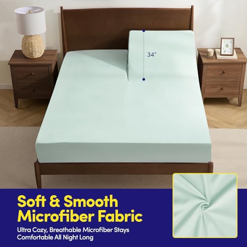Image of Split Head King Sheets Set for Adjustable Beds 4 Piece Flex Top Bed Sheets - Deep Pocket Split Top Fitted Sheet with Built-in Corner Straps, Luxury Soft Cooling Bedding, Wrinkle Resistant, Mint