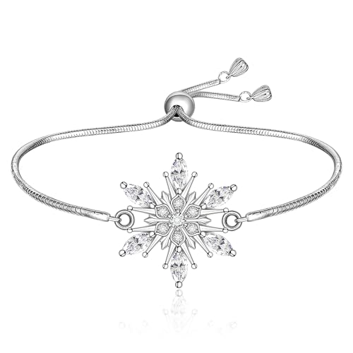 Christmas Snowflake Bracelet for Women Christmas Bracelet Sterling Silver Snowflakes Winter Freeze Chain X-Mas Birthday Gifts