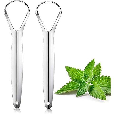 Zungenreiniger Edelstahl (2 Stück), 100% Bestes Antimikrobielles Material - Stabilere Griffe, Ayurvedischer Zungenreiniger | Tounge Scrapper | Zungenschaber Gegen Mundgeruch (Single Layer) Cover