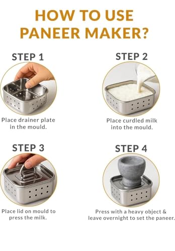 Image of TEKCOOL Stainless Steel Paneer Maker Mould Big Size, Paneer Press with Lid, Tofu Press Mould Maker, Whey Seperator (Square, 550ml Capacity)