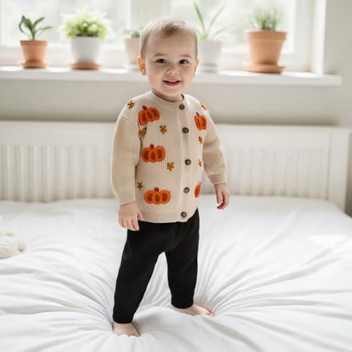 Toddler Baby Halloween Sweater Cardigan Girl Boy Button Down Pumpkin Chunky Knit Knitwear Infant Fall Winter Clothes3
