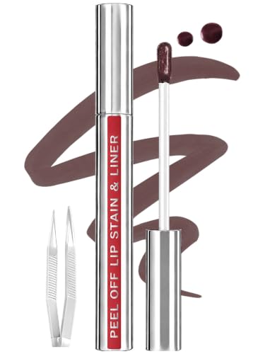 Image of Lip Stain Peel Off Lip Liner Stain with Tweezer, Long Lasting Matte Lip Tint Tattoo, Highly Pigmented Color Lip Makeup, Waterproof Lipstick, Transfer-proof Lipstain for Women, Brown