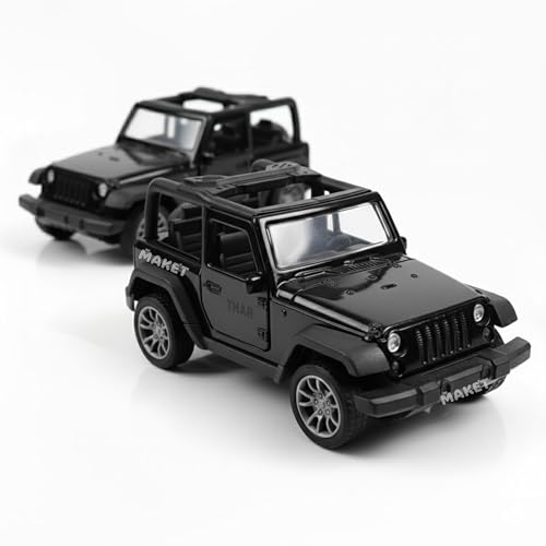 Image of MAKET Mahindra Thar 4x4 Toy Car - 1:32 Scale Die-Cast Metal SUV Model | Collectible Jeep Toy with Pull Back Action, Openable Doors & Rubber Tyres | Kids & Car Lovers (Black - Open ROOF)