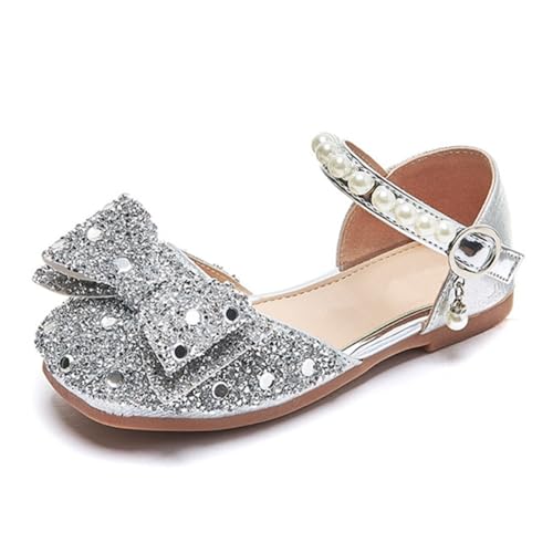 Little Girls Sandals Glitter Dress Shoes Sequins Princess Sandals Toddler Flower Wedding Party Shoes Mary Jane Bowknot Rhinestone Princess Ballet Flats