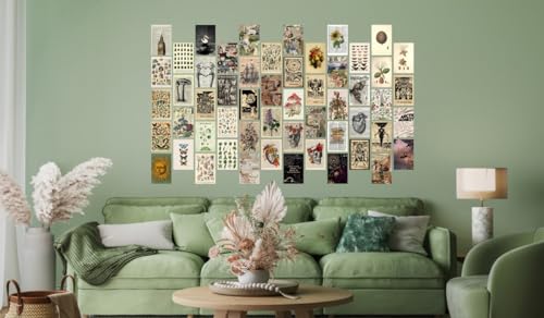 Image of Pack of 54 Vintage Wall Collage Kit Posters - 4 x 6 Inches Wall Decor Poster - Wall Art For Bedroom, Living room, Office - 1 Tissue Tape