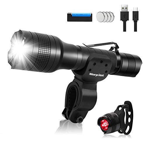 morpilot Rechargeable Bike Lights, Bicycle Lights Front and Back, Waterproof Bicycle Flashlight with 5 Modes, 360° Swivel, 700lm