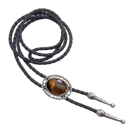 Image of AZORA Western Cowboy Bolo Tie Men Leather Necktie Leather Cord Turquoise Stone Bolo Ties for Men Women