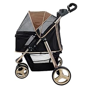   ibiyaya-Monarch-Foldable-Dog-Stroller-for-Medium-Dogs-and-Small-Dogs-and-Pets-Lightweight-Pet-Stroller-with-Storage-Area-and-Ventilated-Mesh-Up-to-44-Ibs-Luxury-Gold