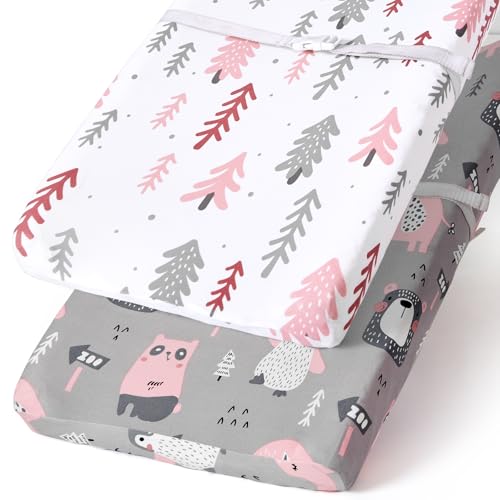 Image of Stretchy Changing Pad Covers BROLEX 2 Pack Jersey Knit Changing Table Covers for Girls Boys,Jungle Animals