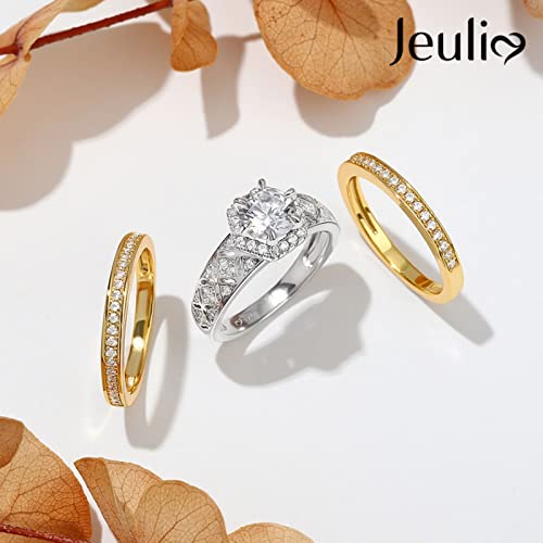 Jeulia Diamond Band Rings Vintage Halo Round Cut Sterling Silver Wedding Ring Set Engagement Anniversary Promise Bridal Sets Ring for Women and Girls With Gift Box4