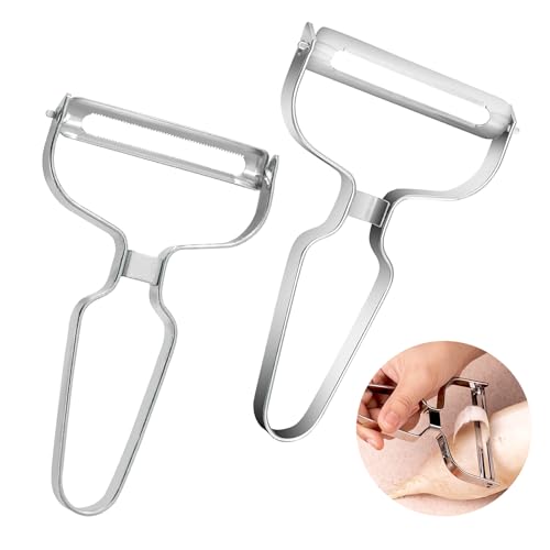 TNSLAND 2 Stück Peeler, Double-Edged Blade, Extra Sharp Straight Cut, Stainless Steel, Colour Metal (Grande)