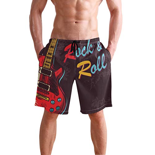 Rock Roll Guitar Mens Swim Trunks Quick Dry Board Shorts with Pockets Swimsuit Beach Short2