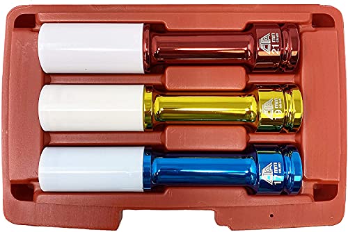 Image of CTA Tools 7069 Extended Lug Nut Socket Set, 1 /2 inch Square Drive, 17mm, 19mm & 21mm, OAL: 150mm (5.9 inch)