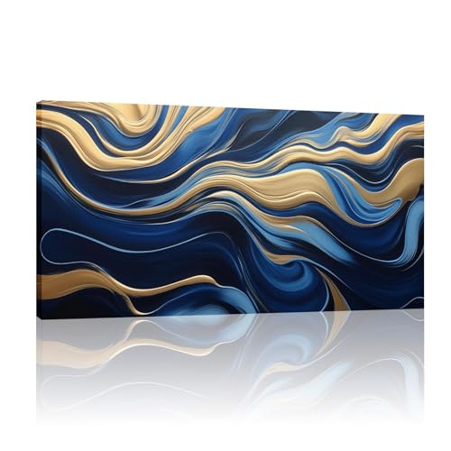 Peinture murale en or bleu blanc cadre inclus pour décoration verticale chic