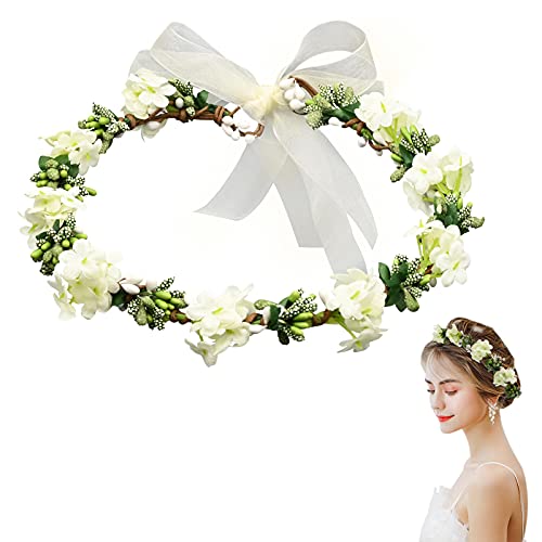 Blumenkranz Blume Krone, 19cm Blumenkranz Blumenstirnband Boho Blumen Mädchen Blumenkranz, Haare Blumenkranz für Frauen und Mädchen, Muttertag, Hochzeit Party, Strand Party, Weiß Cover