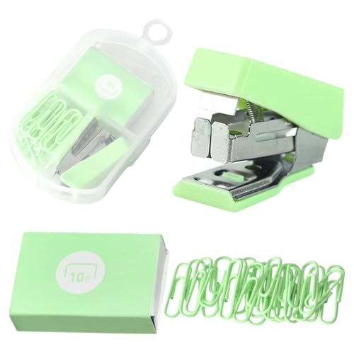 Engrapadora Mini 10# con 400 Grapas + 20 Clips Set Portátil para Niños Escuela y Oficina Compacta