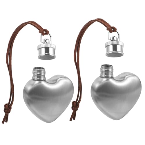 Homoyoyo Petaca para Licor Portátil de Acero Inoxidable Forma de Corazón 30Ml 1oz Color Plateado Tapa de Acero 2 Unidades Adecuado para Senderismo Camping y Actividades al Aire