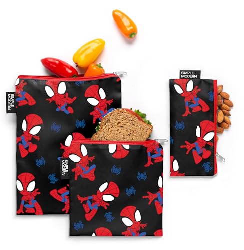 Simple Modern Marvel Reusable Snack Bags for Kids, Girls, Boys | Food Safe, BPA & Phthalate Free Polyester Zip Pouches | Washable & Refillable...