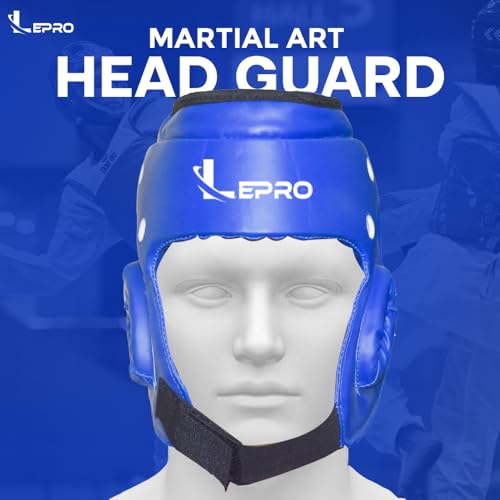 Image of LEPRO Boxing Taekwondo Headgear MMA Muay Thai, Head Gear for Sparring Grappling Martial Arts Kickboxing Karate BJJ Training (Blue, S)