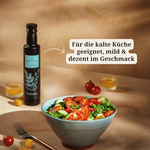 Natulio Borretschöl Bio kaltgepresst 250ml - zur Ernährung sowie zur Hautpflege geeignet - reich an Gammalinolensäure und Linolsäure - zertifiziert nach DE-ÖKO-006